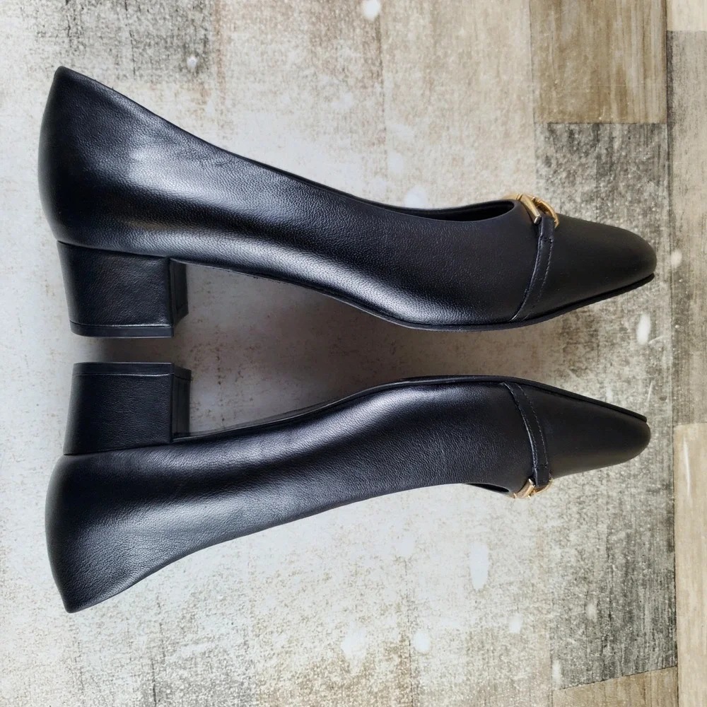 Trotters Dakota Womens Pump Sz 12 M Comfort Black Leather Square Toe Block Heel